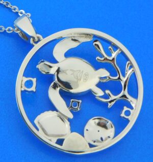 sterling silver sea turtle and sealife pendant
