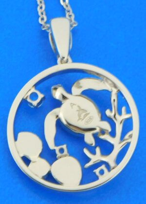 sterling silver sea turtle and sealife pendant