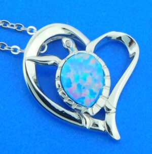 sterling silver sea turtle opal pendant