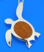 sterling silver koa wood sea turtle pendant