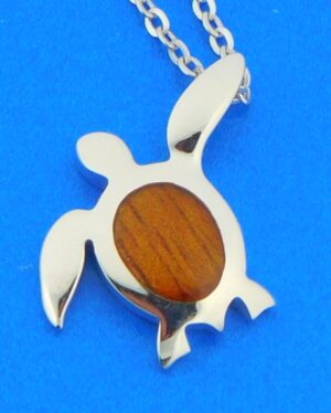 sterling silver koa wood sea turtle pendant