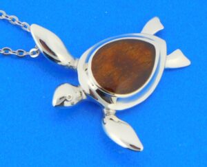 sterling silver koa wood sea turtle pendant