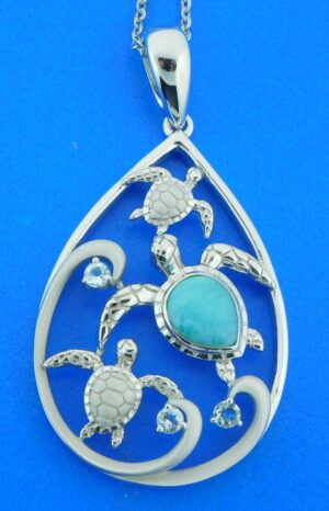 sea turtle wave pendant sterling silver & larimar