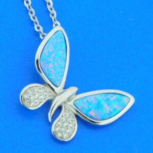 sterling silver opal butterfly pendant