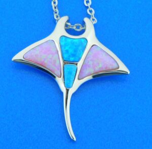 sterling silver & opals manta ray necklace