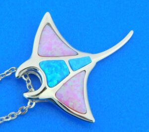 sterling silver & opals manta ray necklace