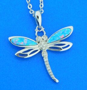 sterling silver & opals dragonfly pendant