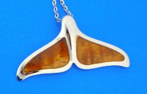 sterling silver & koa wood whale fluke pendant