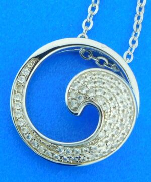 sterling silver & cz wave necklace