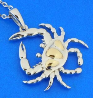 Alamea Blue Crab Pendant, Sterling Silver & 14k 4 sterling silver & 14k blue crab pendant