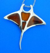 sterling silver & koa wood manta ray pendant