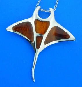 sterling silver & koa wood manta ray pendant