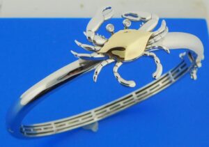 sterling silver & 14k blue crab bangle bracelet