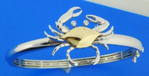 sterling silver & 14k blue crab bangle bracelet