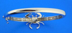 sterling silver & 14k blue crab bangle bracelet