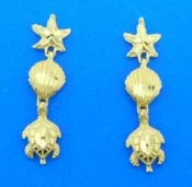 Starfish, Shell, Sea Turtle Post Sea Life Earring, 14K