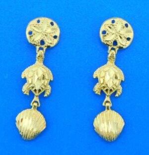 14k sea life sand dollar turtle shell earrings