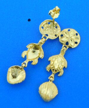 14k sea life sand dollar turtle shell earrings