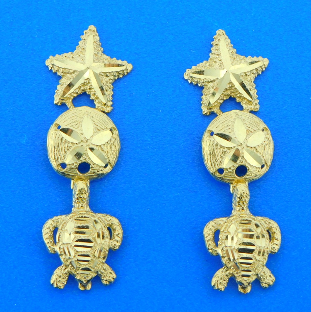 Starfish Sand Dollar Sea Turtle Sealife Earrings, 14K Yellow Gold | Island  Sun Jewelry Beach Haven NJ