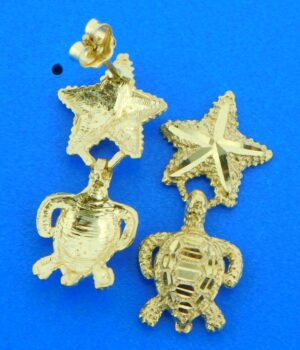 14k sea life starfish & turtle earrings