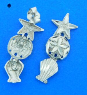 14k white gold sea life starfish sand dollar shell earrings