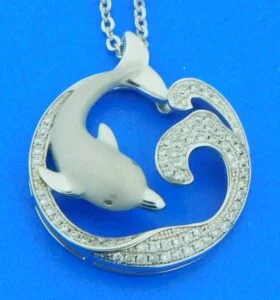 sterling silver dolphin wave pendant