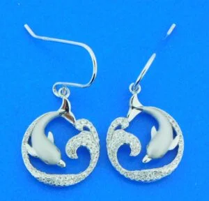 sterling silver dolphin wave earrings