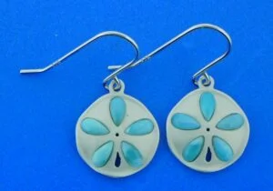 sterling silver sand dollar larimar dangle earrings