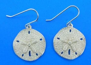 sterling silver sand dollar cz dangle earrings