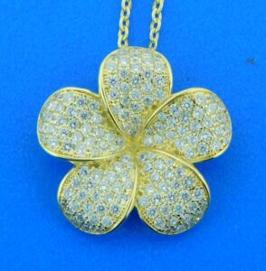 gold plated sterling silver plumeria cz pendant