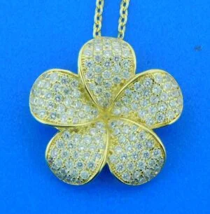 Alamea Plumeria Pendant, Sterling Silver & Yellow Gold Plated 1 gold plated sterling silver plumeria cz pendant
