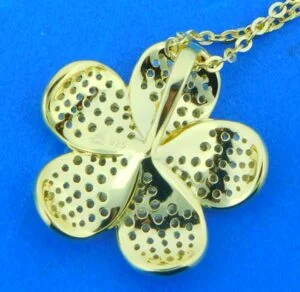Alamea Plumeria Pendant, Sterling Silver & Yellow Gold Plated 3 gold plated sterling silver plumeria cz pendant