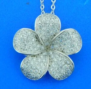 sterling silver plumeria cz pendant