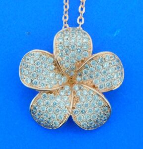 pink gold plated sterling silver plumeria cz pendant