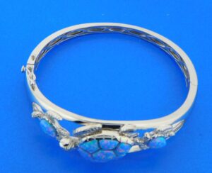 alamea sea turtle bangle bracelet sterling silver & opal