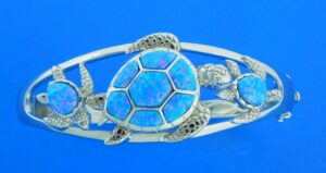 alamea sea turtle bangle bracelet sterling silver & opal