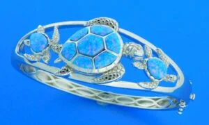 alamea sea turtle bangle bracelet sterling silver & opal