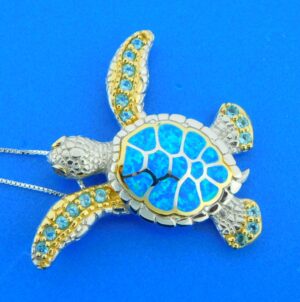 sterling silver & opal sea turtle pendant