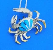 sterling silver blue crab opal pendant