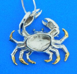 sterling silver blue crab opal pendant