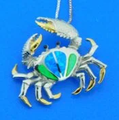 sterling silver blue crab opal pendant