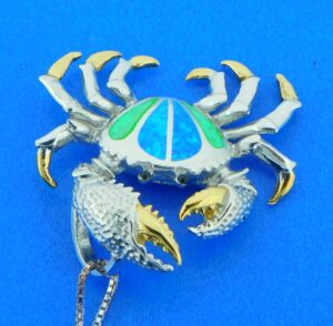 sterling silver blue crab opal pendant