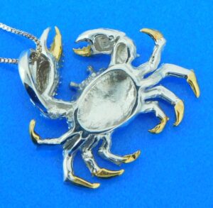 sterling silver blue crab opal pendant