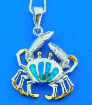 sterling silver blue crab opal pendant