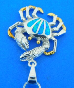 sterling silver blue crab opal pendant