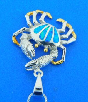 sterling silver blue crab opal pendant