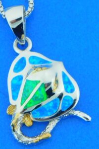 sterling silver cownose stingray opal pendant