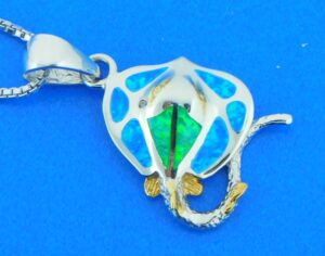 sterling silver cownose stingray opal pendant