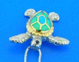 sterling silver & opal sea turtle pendant