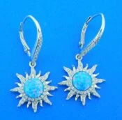 sterling silver & opal sun dangle earrings